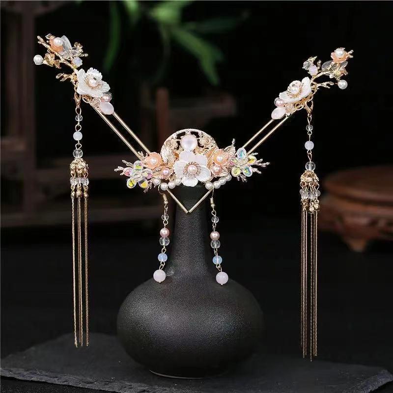 Ancient Style Hanfu Headdress Tassel Hairpin Set - Fairy-Inspired Chinese Costume Hair Accessories for Women