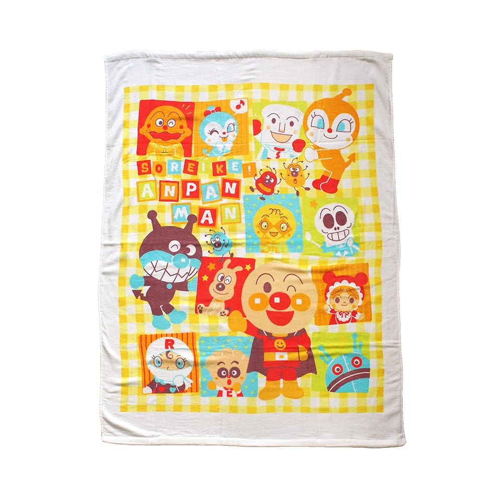 Bandai Anpanman Shirred Nap Blanket Towel Blanket 85 x 115cm Gingham Check Pattern TO-201000YE