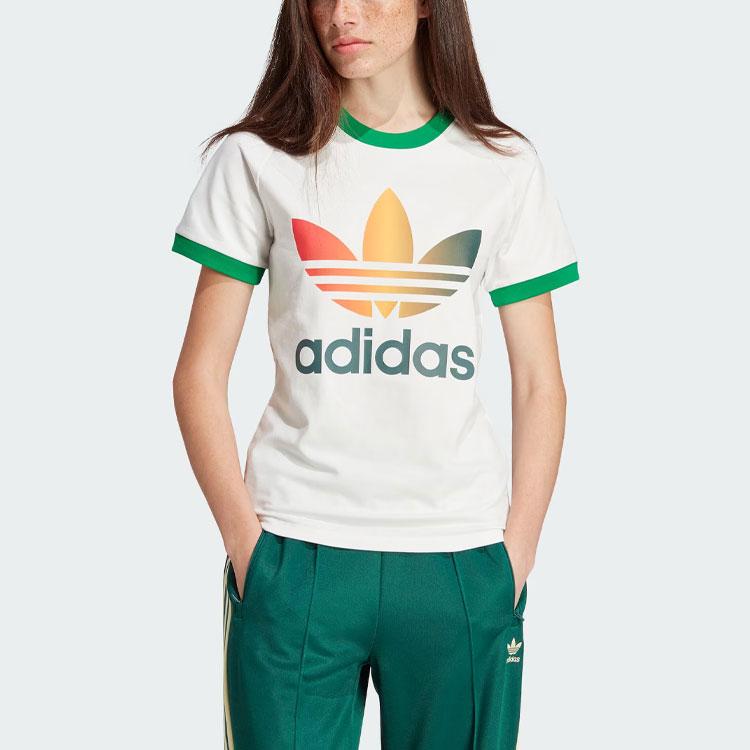 Adidas Originals Gradient Trefoil Cali Tee With Logo Print And Color Block Slim Fit Women T-Shirt White IS0310