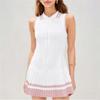 Womens Color-Block Pleated Tennis Jumpsuit With Half-Zip Collar Anti-See-Through Sport Dress Yoga Running Summer