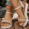 Fashion Bohemian Braided Wedge Sandals for Women Summer 2025 Beach Casual Ankle Strap Sandles Woman Plus Size Med Heel Sandalias Ladies