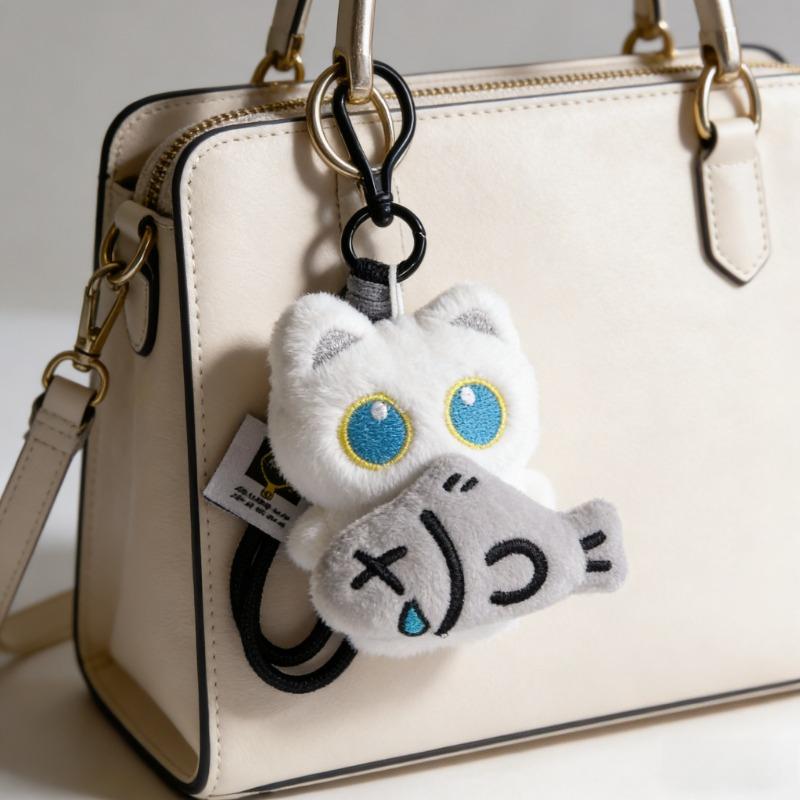 Soft Cute Cartoon Cat Plush Ornaments Multi-Style Dark-Style Keychains Bag Charms Cuddly Stuffed Fluffy Huggable Kawaii Comfort Adorable