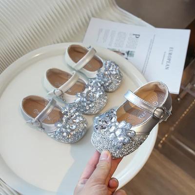 Fashion Girls Princess Leather Shoes Spring Autumn Rhinestone Luxury Kids Ballet Shoe Fashion Causal Children's Flats for Wedding Party