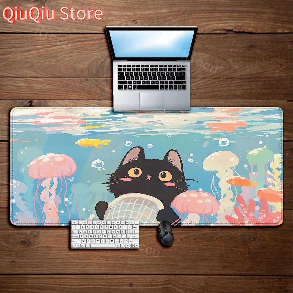 Cute Black Cat teclado mousepad Office Computer Desk Mat Table Keyboard Big mouse pad Laptop Cushion Nonslip Deskpad Home Decor