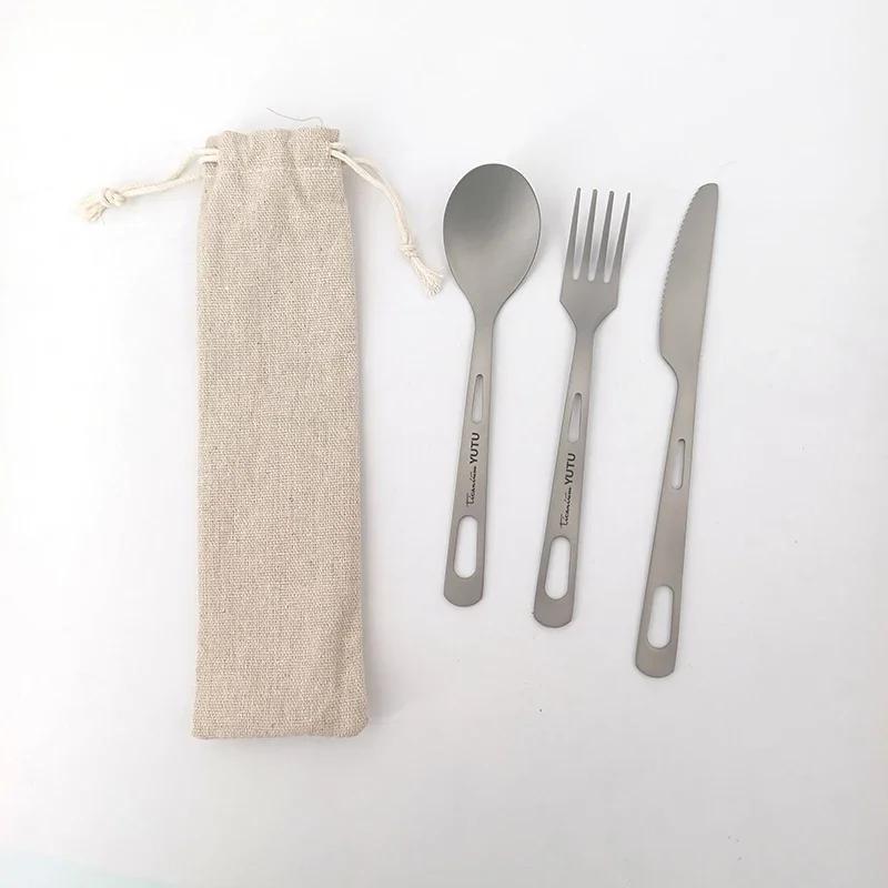 Pure Titanium Tableware Set Outdoor Household Frosted Knife and Fork Spoon Chopsticks Travel Camping Portable Knife and Fork Set