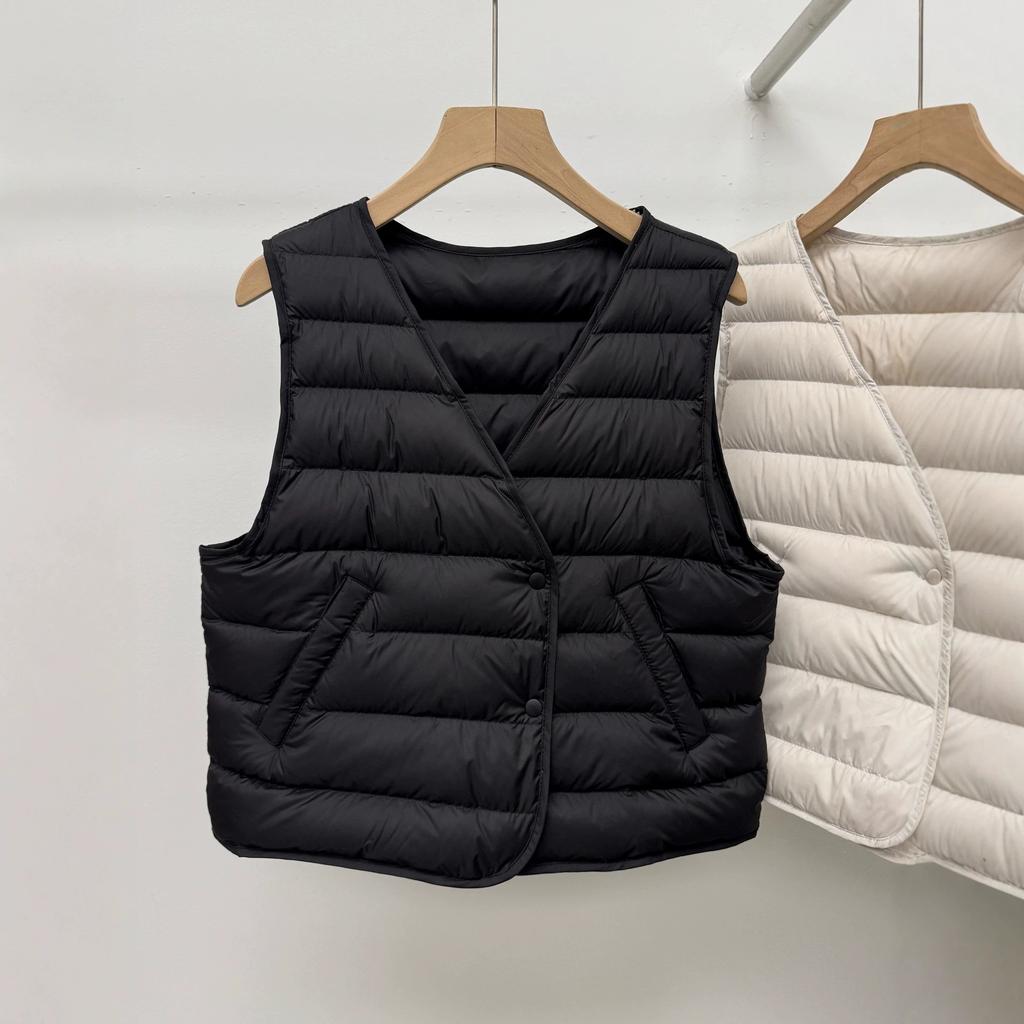 Physical supermarket white goose down down vest new women's vest V-neck vest coat stacked inside