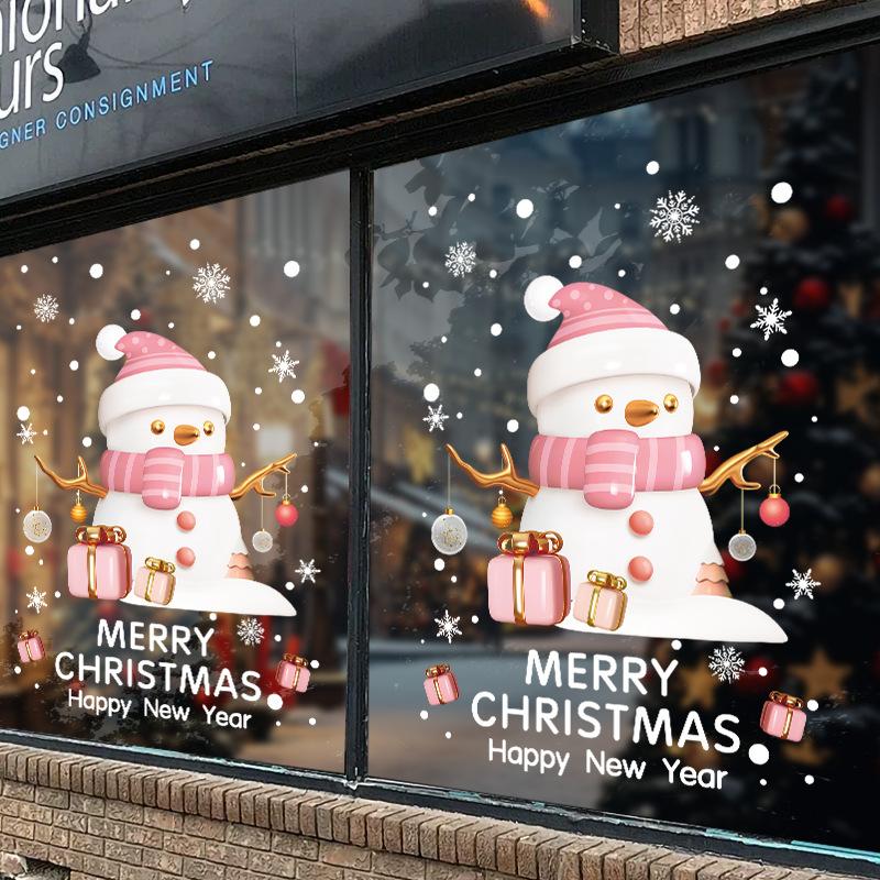 Christmas Snowman Decorations, Electrostatic Glass Door Decoration, Shopping Mall Window Flower Atmosphere Stickers