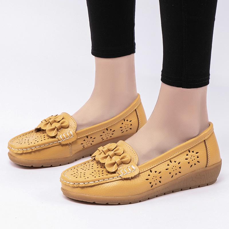 

Женские мокасины на плоской подошве, повседневные прогулочные туфли в минималистичном стиле, мягкие летние туфли с цветочным узором для девочек-студенток, большие размеры EU: 44 жёлтый