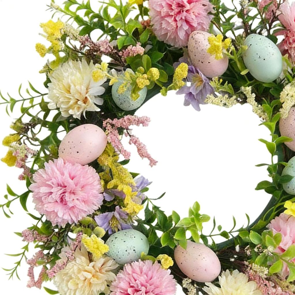 Spring Wreath Colorful Eggs Daisies Spring Garland 15.75inch Artificial Easter Outdoor Door Wreaths for Home Porch Window Wall