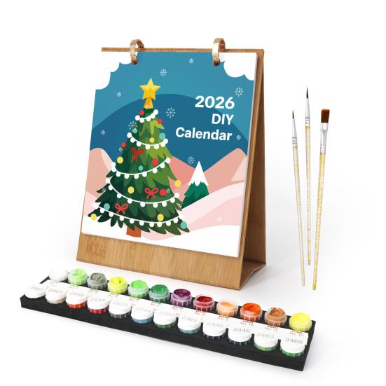 2026 Desk Calendar Water-Resistant Multipurpose Monthly Desk Calendar with Pre-Printed Canvas Paints DIY Art Supplies