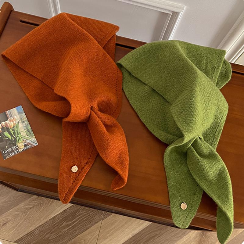 Knitted Scarf Women 100% Wool Winter Warm Scarves Bright Solid Color Design Thickened Shawl Soft Triangle Pashmina Neckerchief