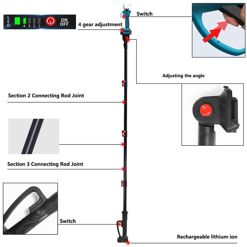Brushless Cordless Electric Scissors Extension Pole Pruner Pruning Shears Efficient Fruit Tree Bonsai Pruning Branche Cutter Blue
