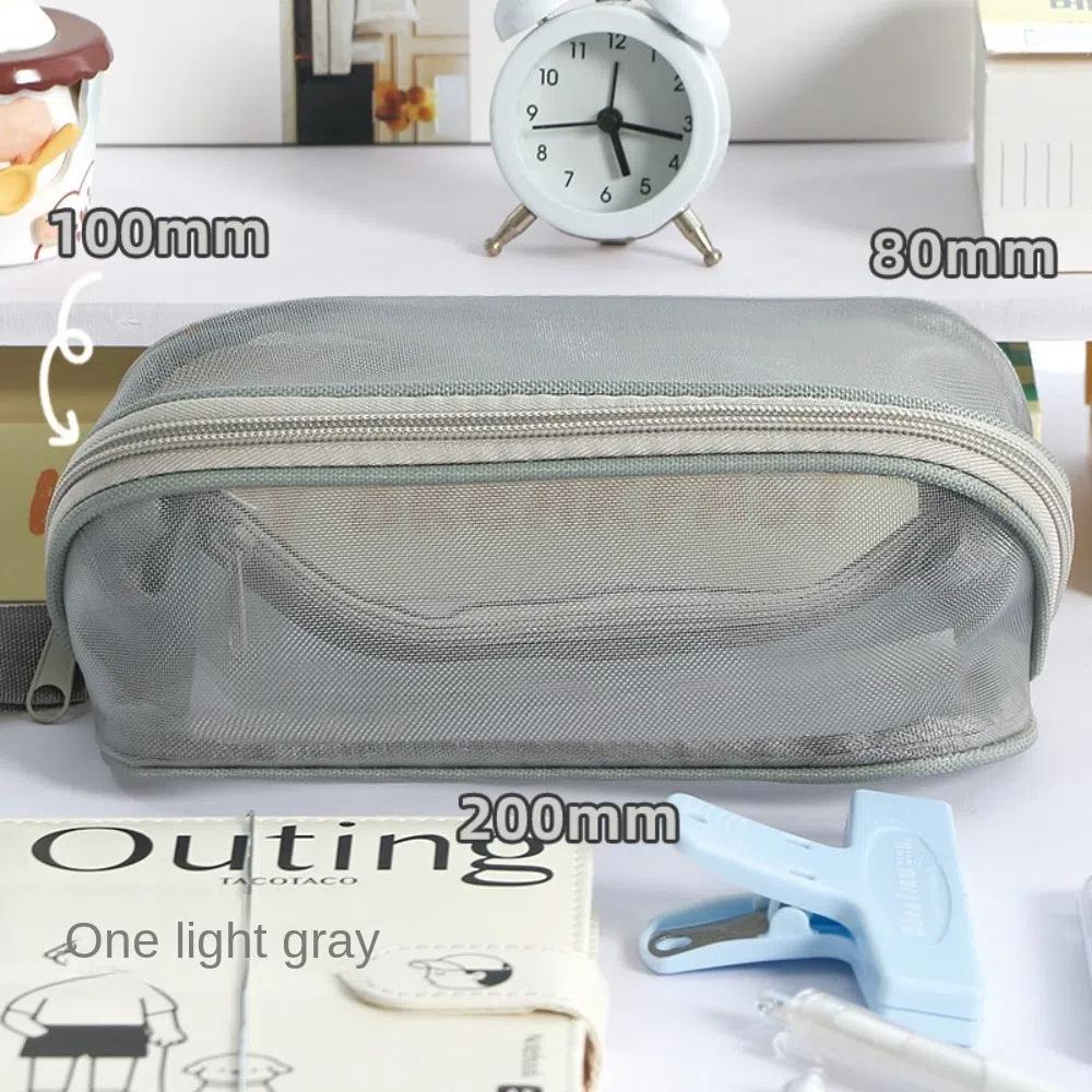 Cosmetics Storage Mesh Pencil Case Solid Color Stationery Storage Bag Creative Makeup Bag Gifts