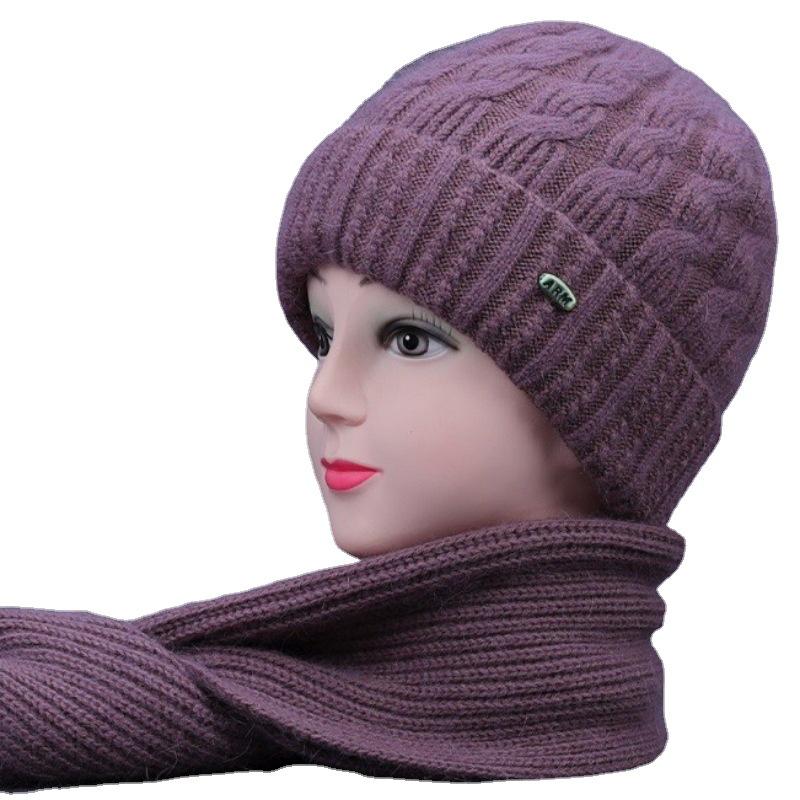 Women's Autumn-Winter Thickened Knit Hat & Scarf Set for Middle-aged & Elderly