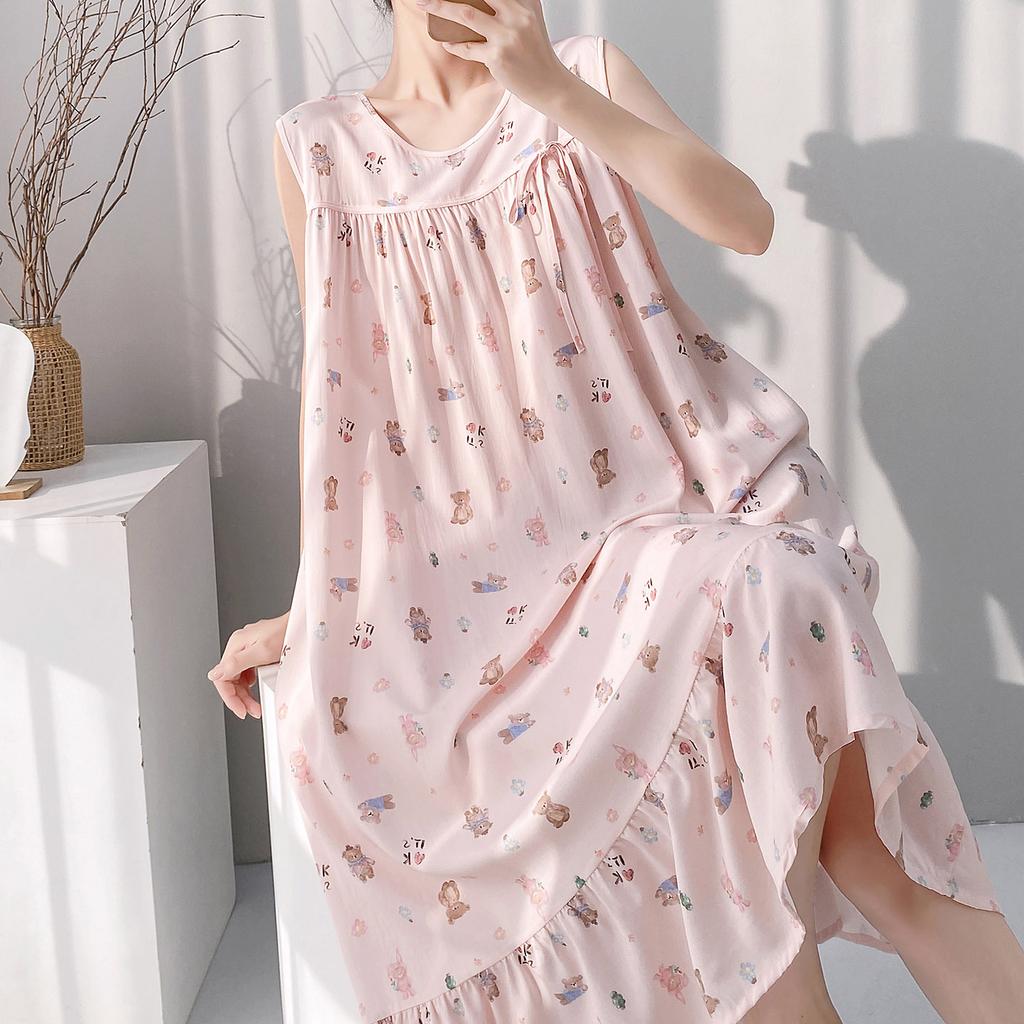 Korean version of small fresh cotton and silk nightgown women's summer lotus leaf edge can be worn outside cotton and silk loungewear sweet vest skirt
