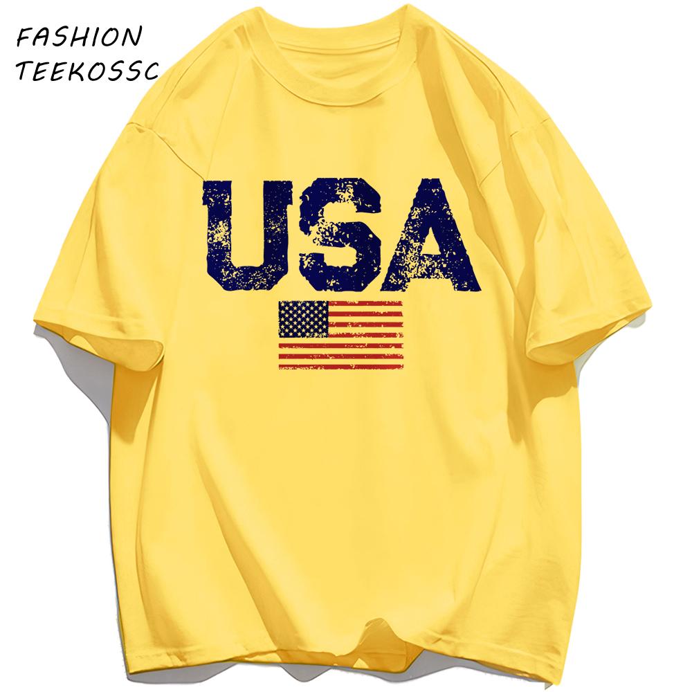 Usa Letter American Flag Printing TShirt Men Cotton Crewneck T Shirts Summer Loose Clothes Multicolor Trendy Short Sleeve