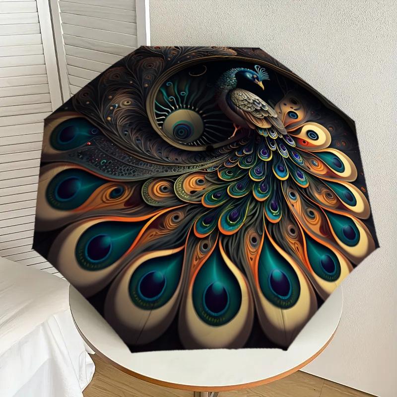 

1pc Peacock Feather Mandala Design Umbrella with Plastic Handle,Suitable for All Seasons Home Travel Outdoor UmbrellaDD1646