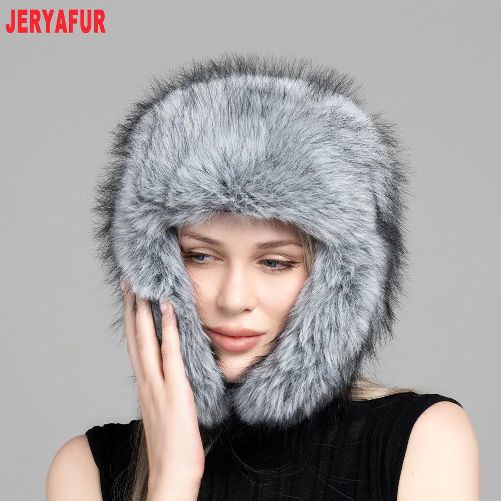 JERYAFUR Women Ushanka Trapper Winter Hat, Thick Faux Fur Ear Flap Warm Ladies Cap for Snowy Cold Outdoor Weather
