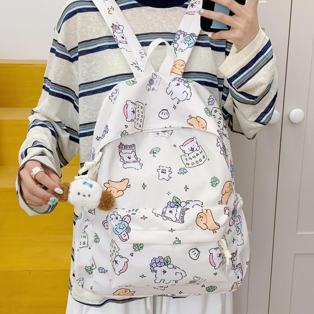 Korean Version of Cartoon Printed Backpack Large Capacity Student Backpack Going Out Travel Bag Junior High School High Value Backpack Men and Women