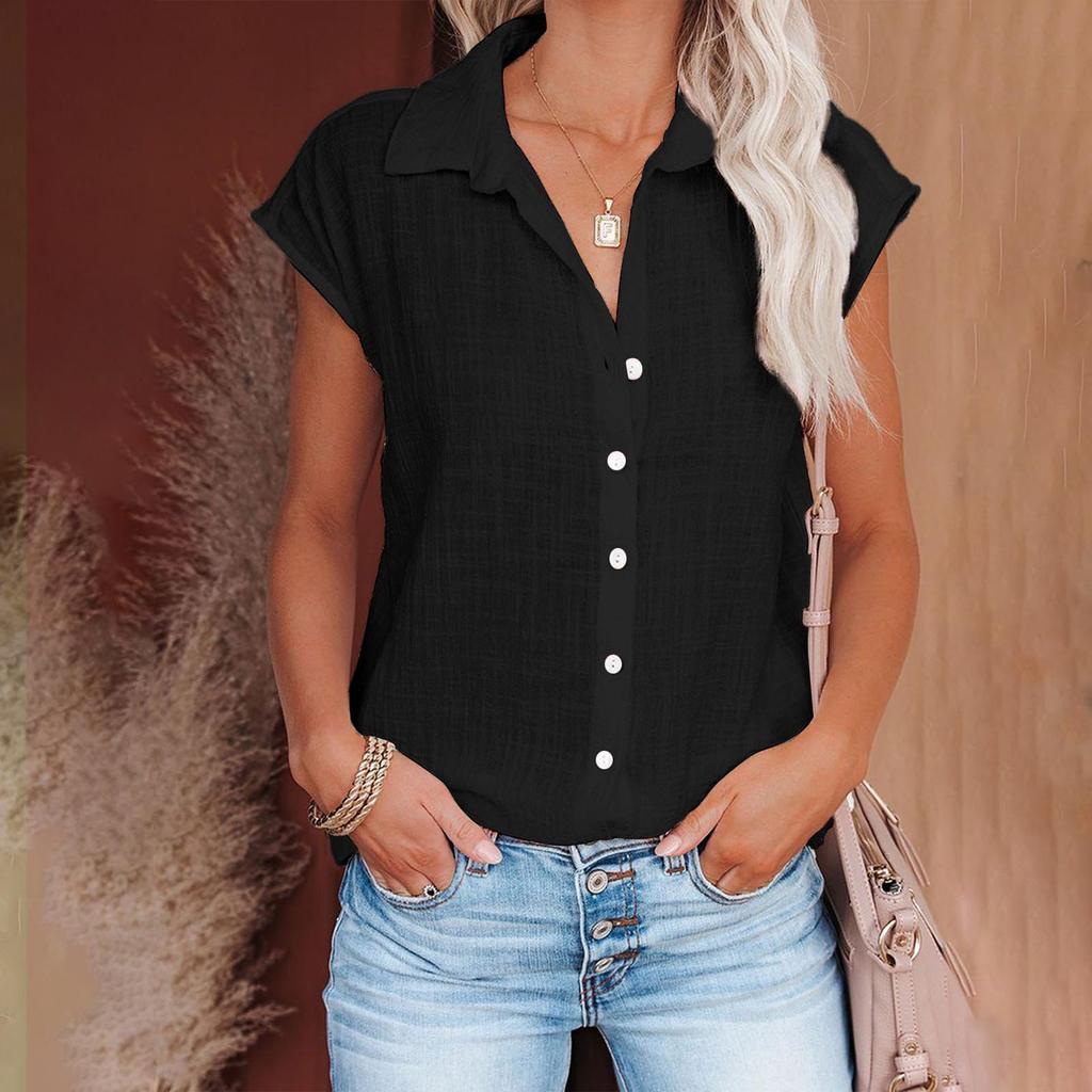 Women's Casual Fashion Short Sleeve Color Single Breasted Shirt Top