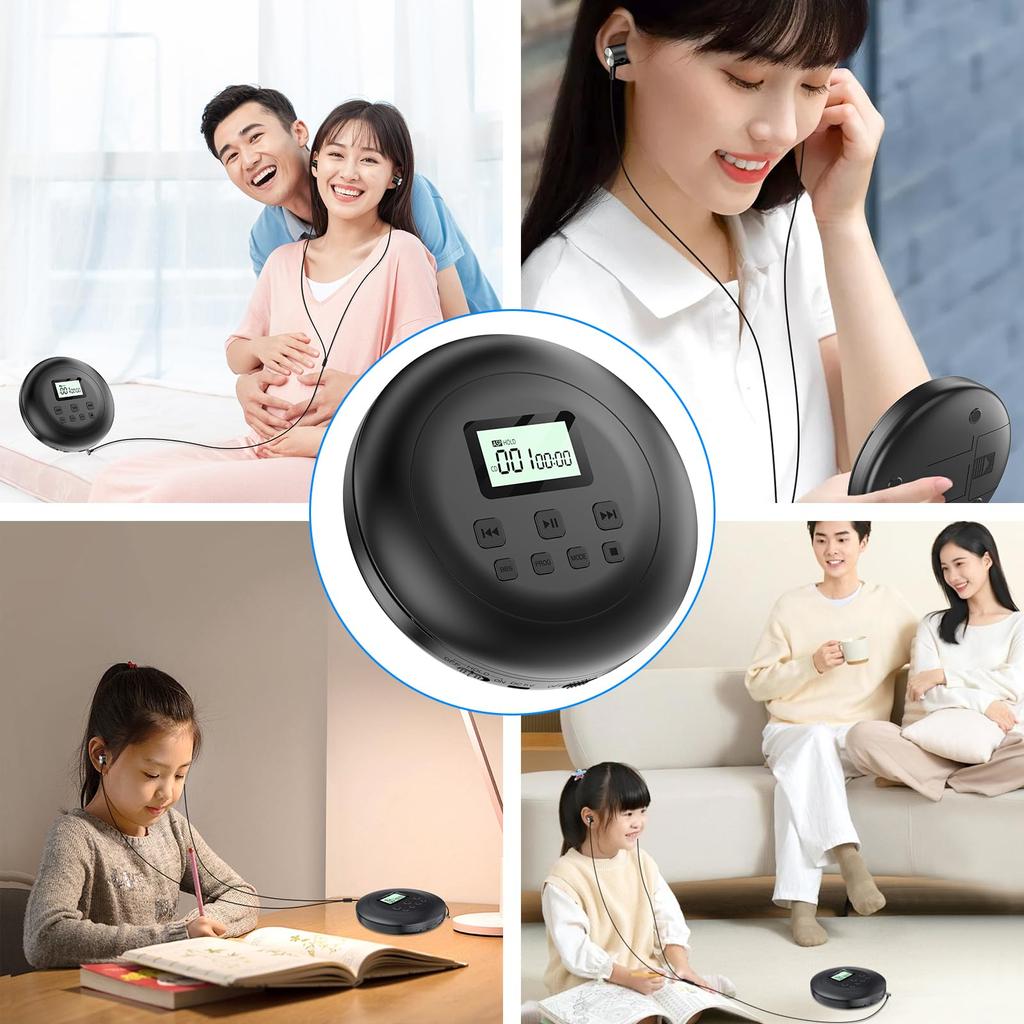 Portable CD Player, Lightweight, Multi-functional, USB Charging/Battery Operated, Compact, Repeat Playback, Skip-Free, ASP Anti-Vibration, Language Le