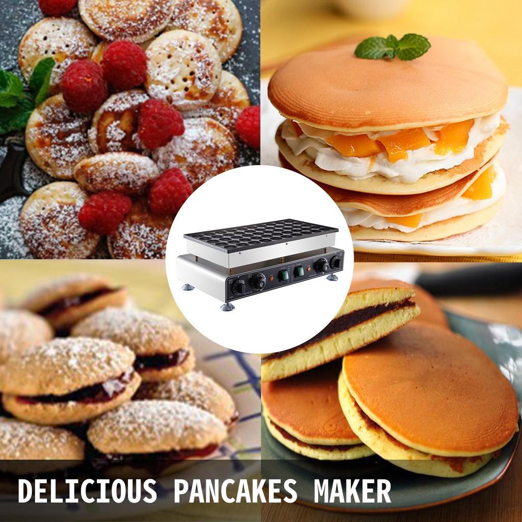 VEVOR 50PCS Mini Dutch Pancake Maker, Non-stick Stainless Steel Dorayaki Baker, 1800W Commercial Electric Poffertjes Grill Pan