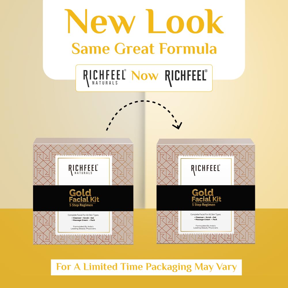 Richfeel Gold Facial Kit | Bright & Glowing Skin | Parlour Like Instant Glow With The Goodness Of Gold Foils| 30 g Pack of 2 Kit 5X6G Pack of 2