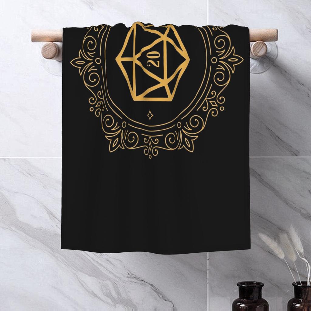Polyhedral D20 Dice Monogram Bronze Tabletop RPG Soft Face Towel Quick Dry Pool Bath Cotton Towels Breathable