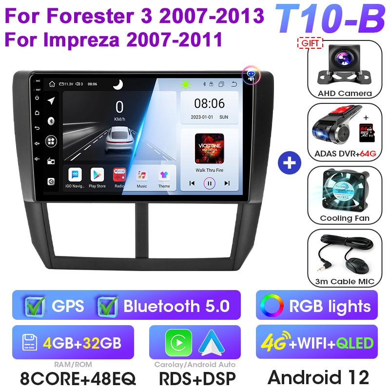 Android 12 Car Radio For TSubaru Forester 3 SH 2007-2013 For Impreza GH 2 Din Carplay Auto Intelligent Systems Smart Autoradio