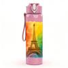 1PC Rainbow Eiffel Tower 750ml Color Plastic Sports Water Bottle Leakproof Flip Straw Lid Suitable for Sports Office Home Use