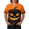 Men's Halloween Print V-Neck Short Sleeve Pocket Scrub Top for Caregiver Uniform