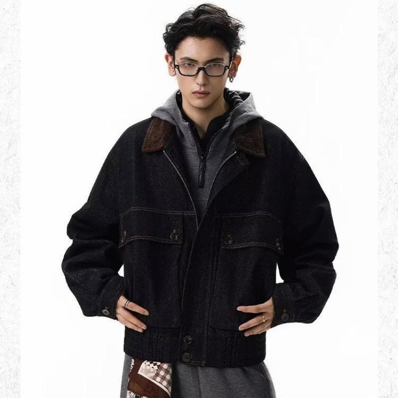 Mens Oversized Washed Denim Jacket Casual Workwear Style Fall 2026 Loose Fit Black