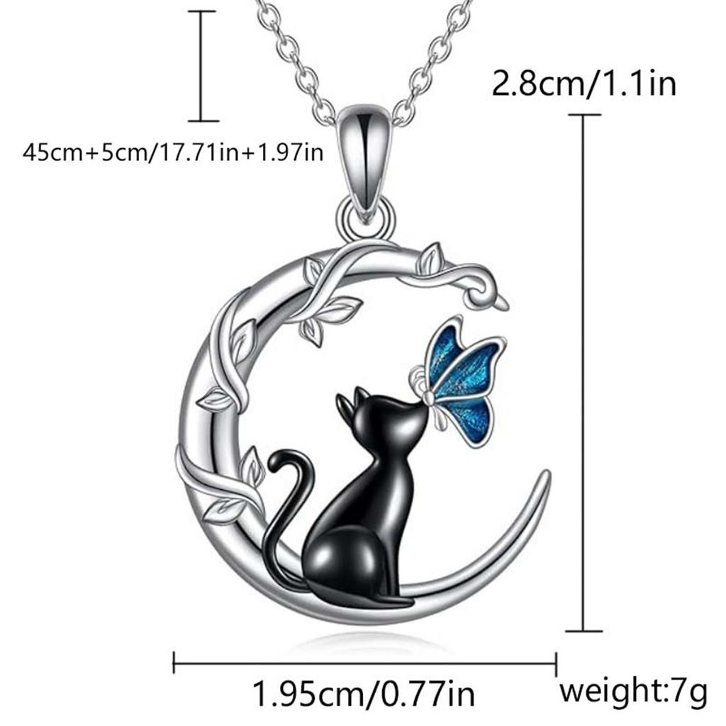 Vintage Cute Black Small Cat Butterfly Moon Pendant Necklace For Women Gothic Trendy Animal Kitten Clavicle Chain Choker Jewelry
