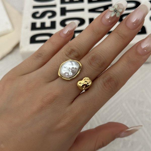 Vintage Natural Stone Stainless Steel Rings for Women Men Trendy Gold Plated Hollow Geometric Ring Finger Accessories Jewelry