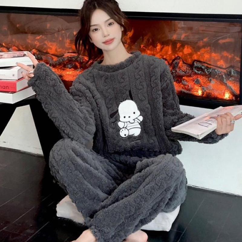 Thermal Fur Suit Women's Coral Fleece Pajamas Plus Velvet Thickened Sweet and Cute Warm DOG Long-sleeved Homewear Suit