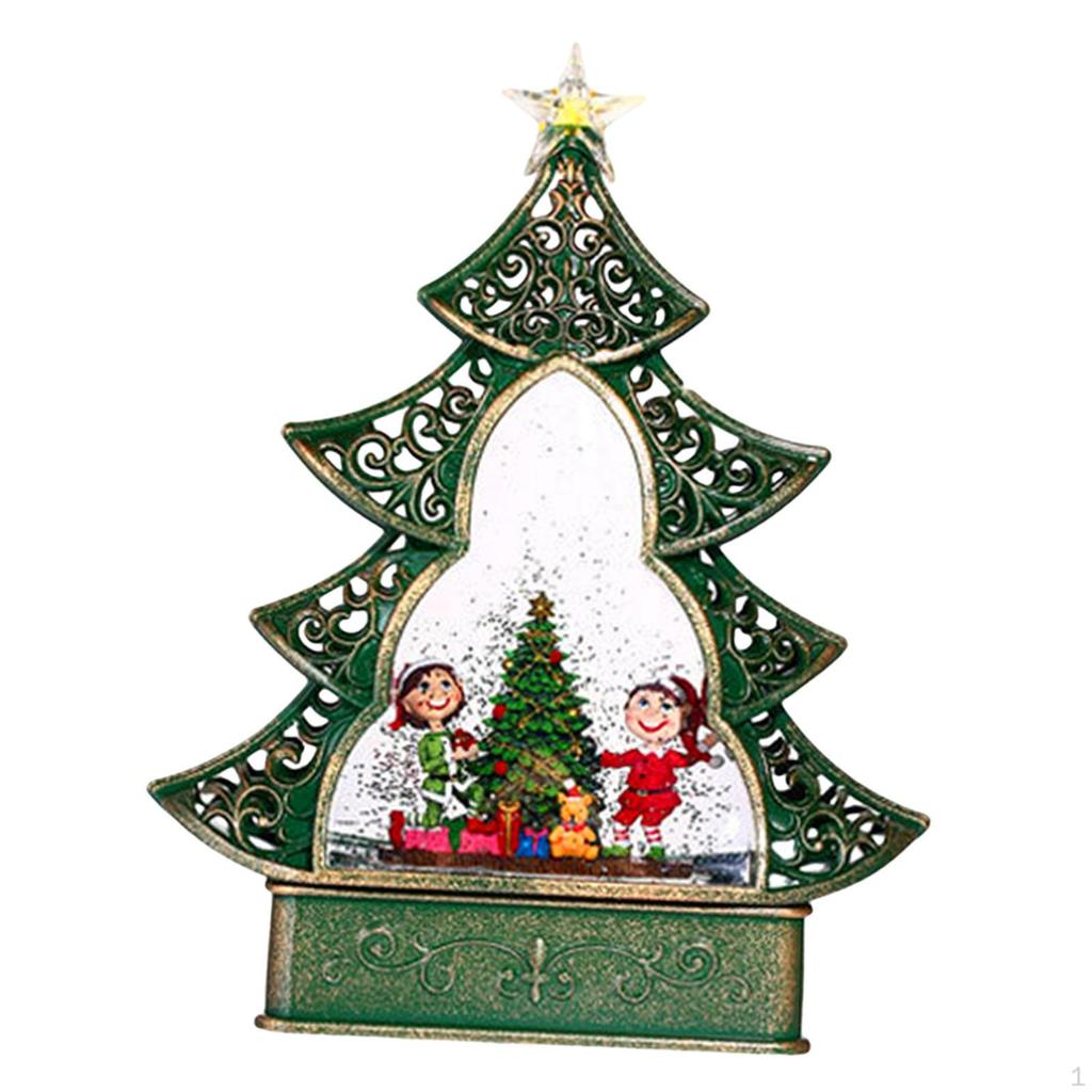 Christmas Music Box Decoration Iron Sculpture Glowing Snow Globe with Light And for