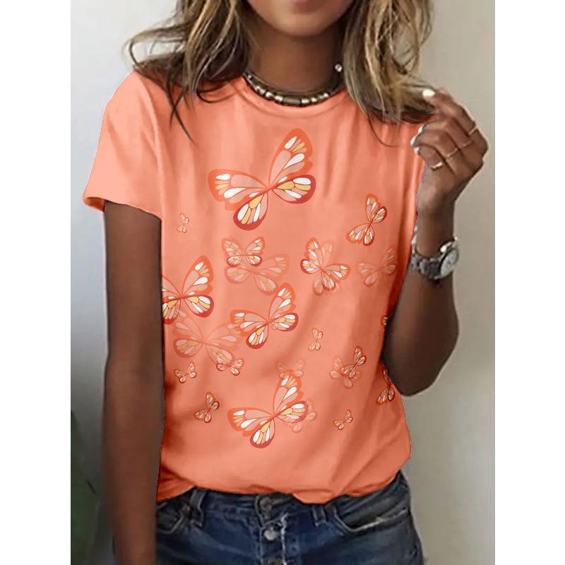 

Orange butterfly pattern women s 3D short sleeved T-shirt 2XS