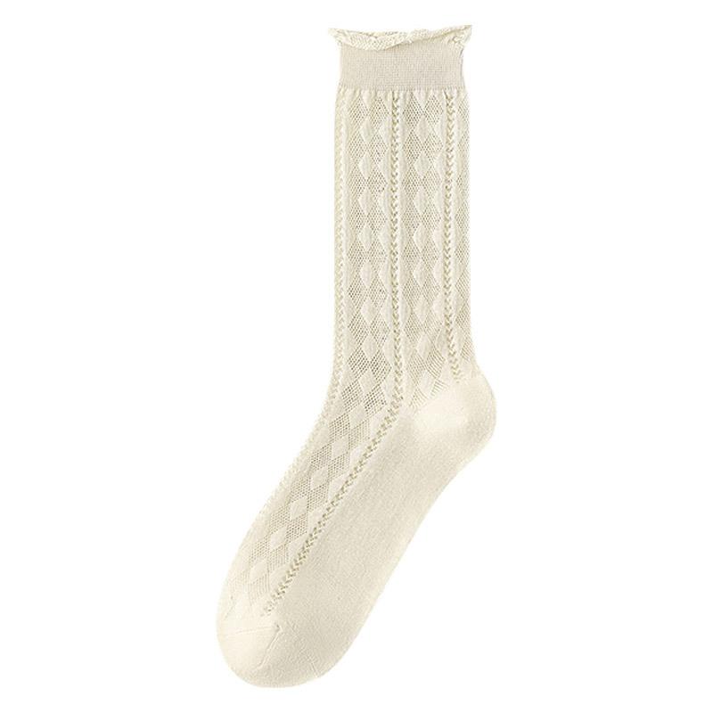 1 Pair White Color Simplicity Calf Sock for Girls Summer Thin Hollow Korean Fashion Pile Loose Sock Soft Cotton Fashion Sock