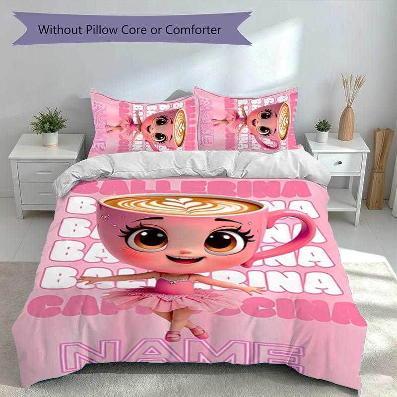 3pcs Custom Name Ballerina Capuchina Set,Includes 1 Duvet Cover and 2 Pillowcases,All-season Bedroom Decor