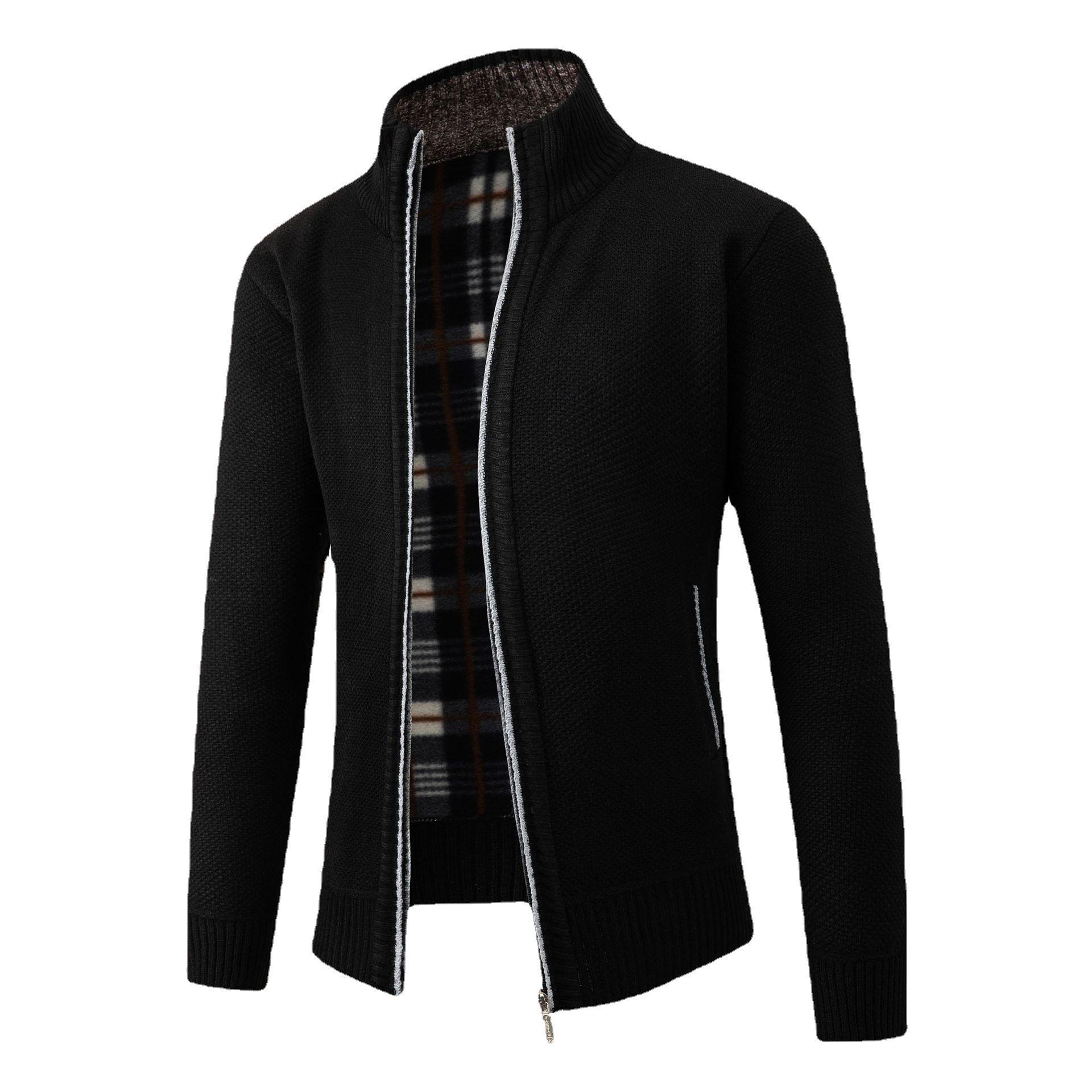 CHIC STUDIO Herfst en Winter Dikke Naald Plus Velvet Verdikking Heren Losse Trui Rits Effen Kleur Opstaande Kraag Gebreid Vest Jas voor Heren XL