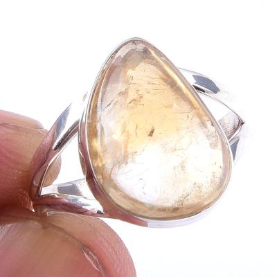 Natürlicher Citrin Edelstein Handarbeit 925 Sterling Silber Ring Größe 7 O4E33