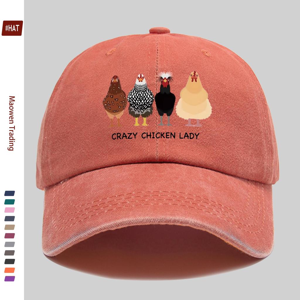 pc Four Baseball Caps with Different Colors And Patterns of Chicken Prints Sun Hats with CRAZY CHICKEN LADY Letter Design P