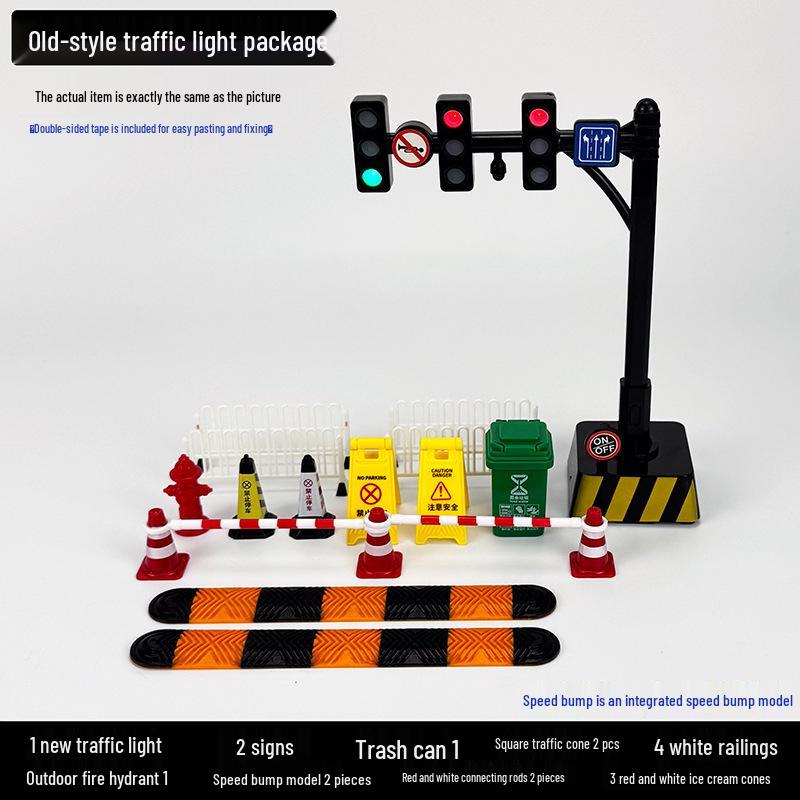 Speed Bump & Traffic Scene Model Toys: Cars, Cones, Signs, Lights, Plates
