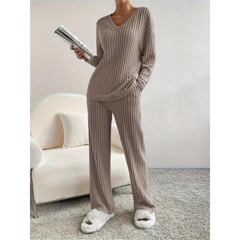 IHUASU Kadın Moda Günlük Uzun Kollu V Yaka Pantolon Takımları