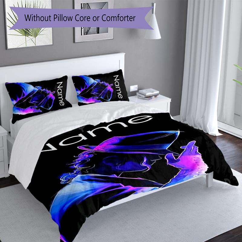 3pcs Custom Name Michael Jackson Set,Includes 1 Duvet Cover and 2 Pillowcases,All-season Bedroom Decor