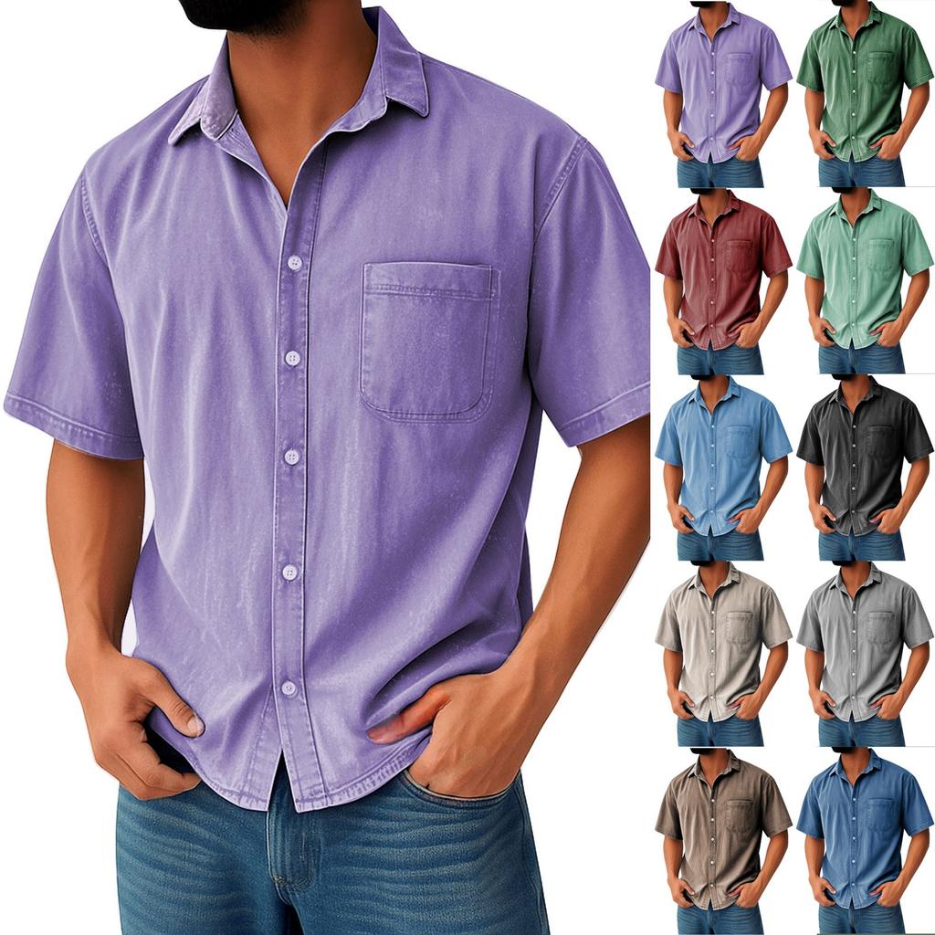 Men's Vintage Button Down Bowling Shirts Short Sleeve Summer Beach Shirt