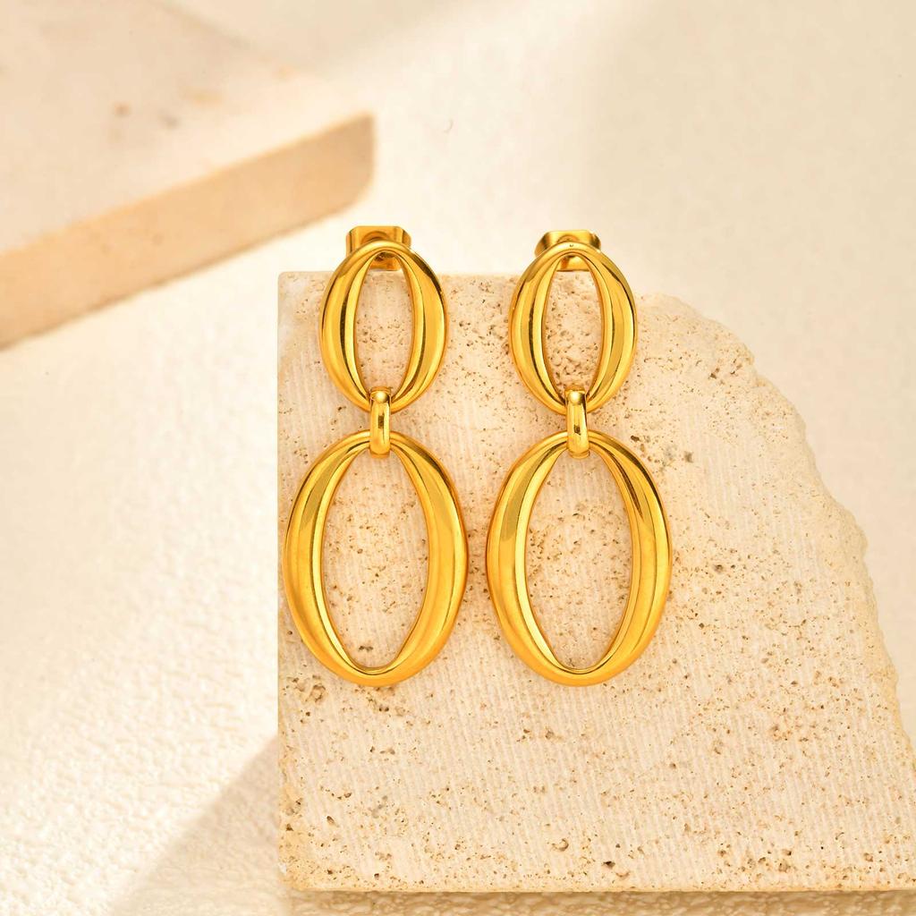 Minimalist Geometric Zircon Drop Earrings for Women, 18K Gold Plated Stainless Steel Waterproof Jewelry Gifts