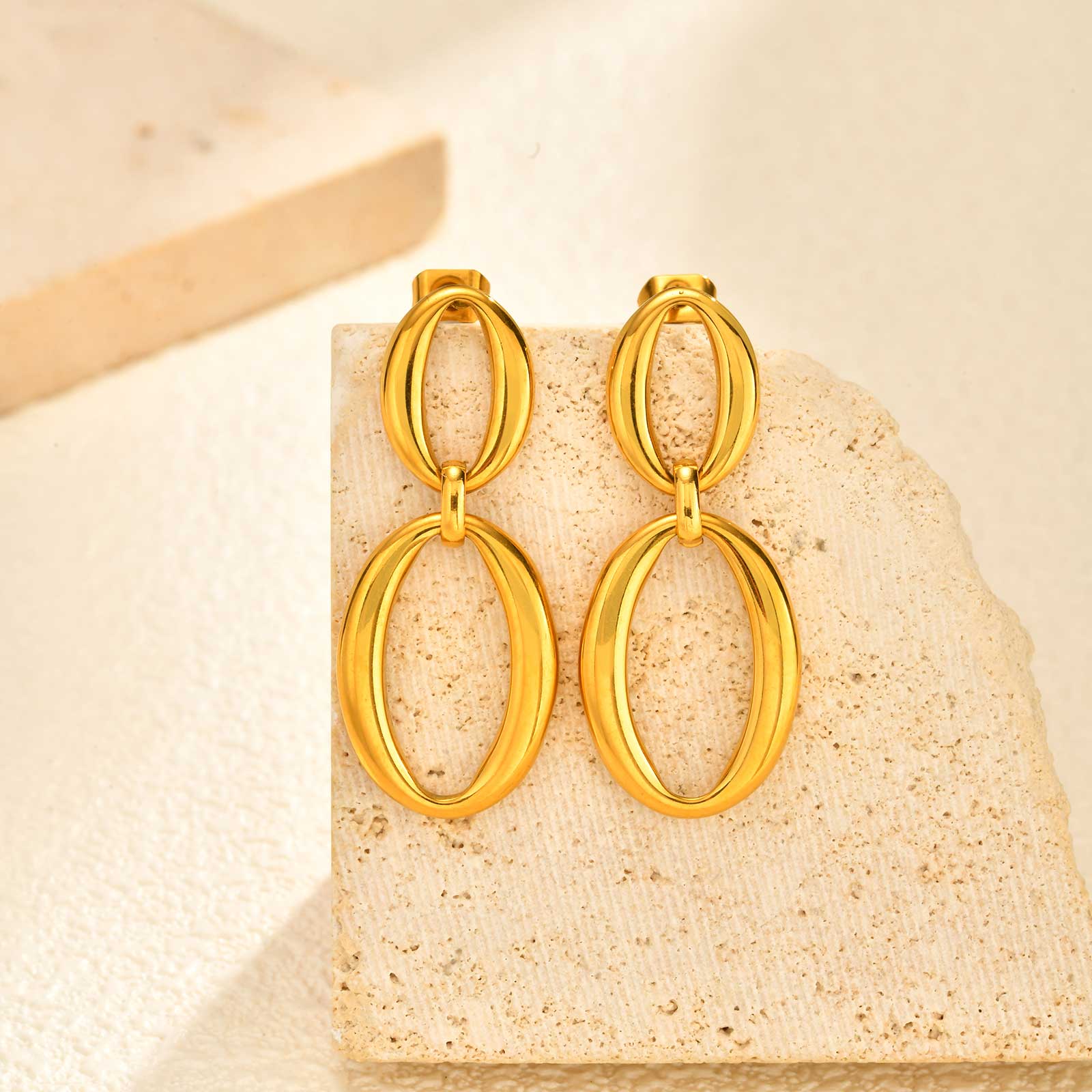 

Minimalist Geometric Zircon Drop Earrings for Women, 18K Gold Plated Stainless Steel Waterproof Jewelry Gifts
