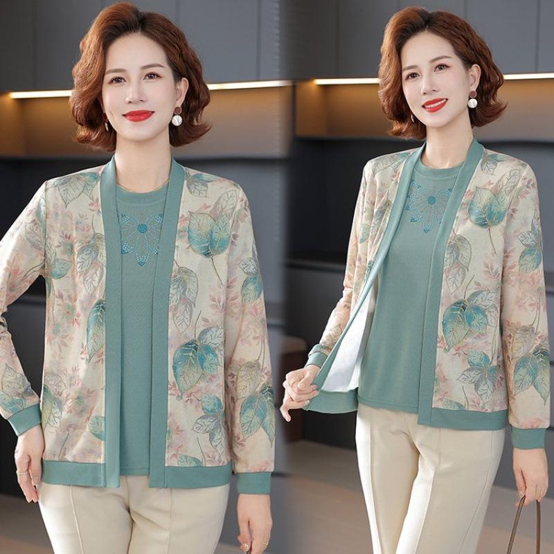 2026 Spring Collection: Stylish Outerwear & T-Shirt Set for Middle-Aged and Elderly Women - Perfect for Spring/Autumn