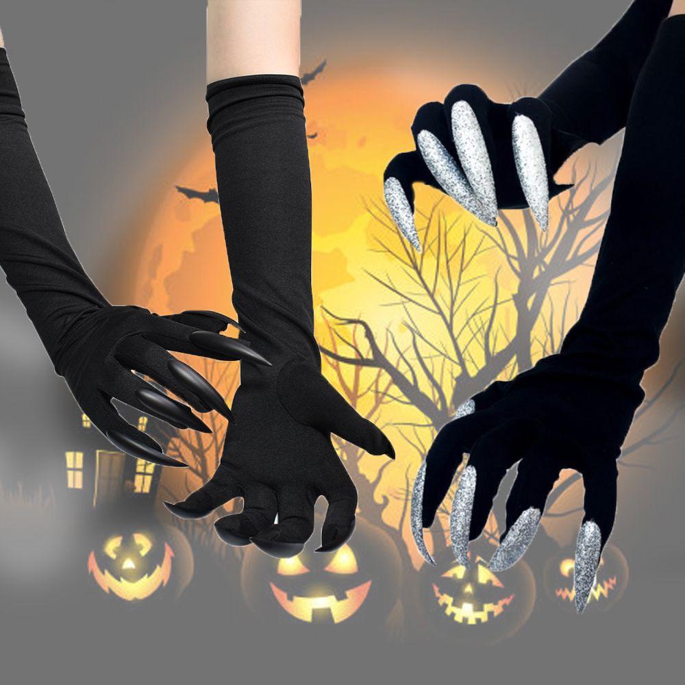 Black Silver Girls For Women Witch Cosplay Costume Fancy Props Halloween Cosplay Gloves Mittens